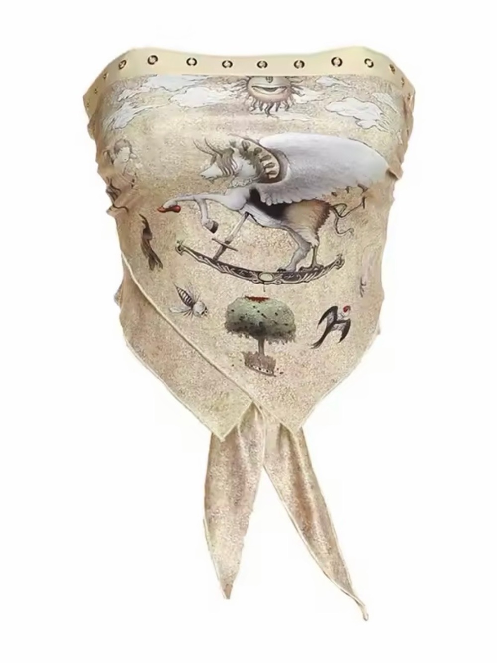 Surreal Winged Horse Scarf Top in Light Beige